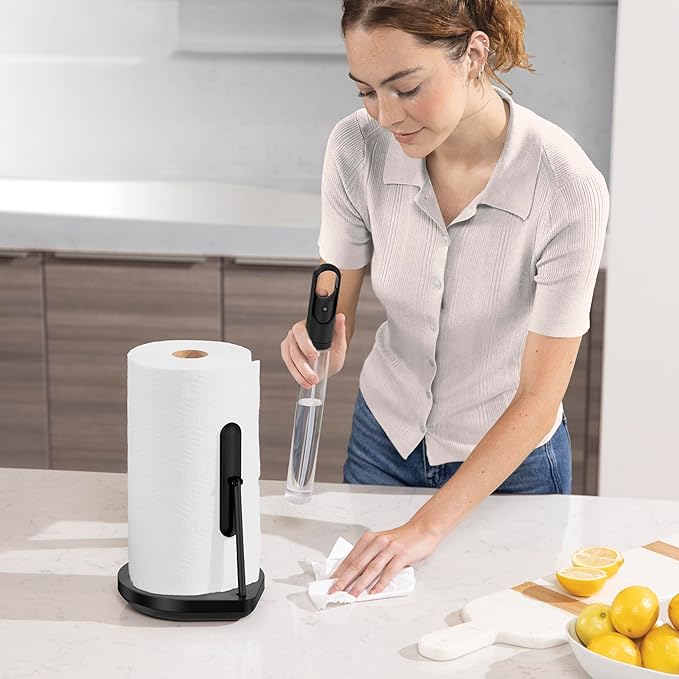 simplehuman Standing Paper Towel Holder with Spray Pump, Black Stainless Steel