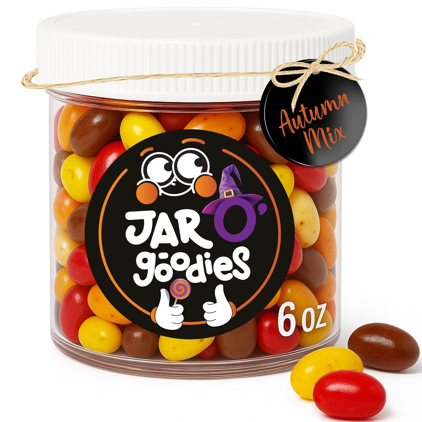 Jar O Goodies - Holiday Treats, Christmas Stocking Stuffers, Autumn Mix Jelly Beans Gift Set, Original Chewy Candies (6 Ounce,