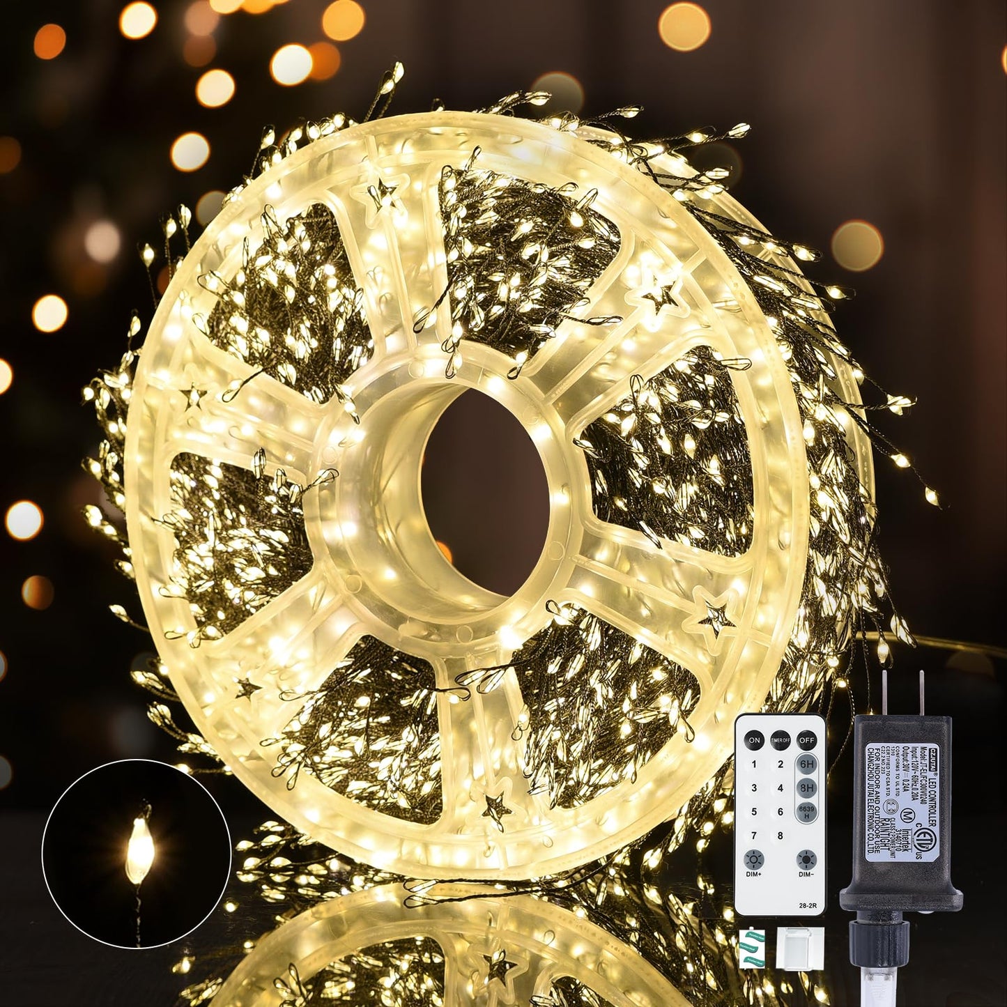 Dailyart Fairy Lights Plug In  2000 Led Twinkle String Light With Remote 130Ft Waterproof 8 Modes Warm Cluster Lights With Timer For Bedroom Wreath Window Wedding Christmas Tree Decoration Black Wire