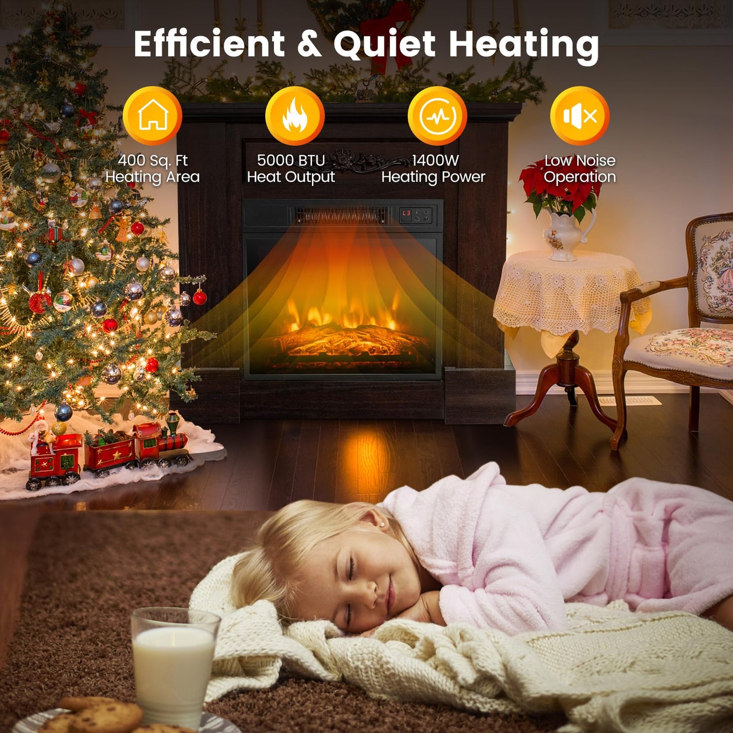 Simoe 32 Electric Fireplace With Mantel,Package Freestanding Fireplace With Remote Control & Overheat Protection & Adjustable Fl