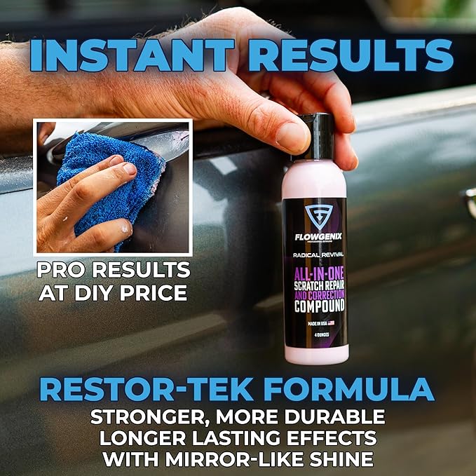 Flowgenix Instant Car Scratch Remover for Vehicles, All-in-One Car Paint Scratch Repair and Polishing Compound (4 oz) - Incl. Microfiber Applicator and Microfiber Towel