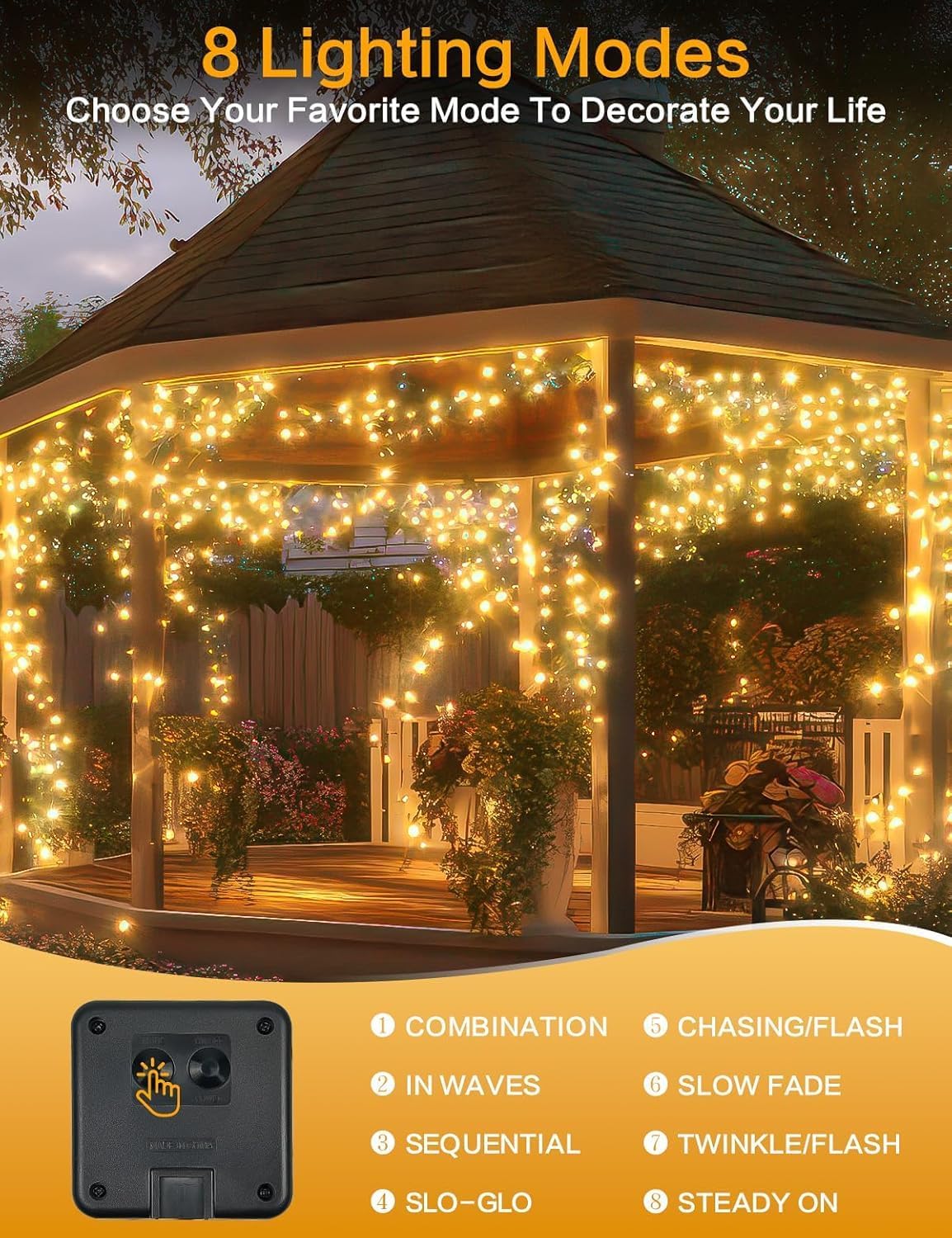 Solar String Lights Outdoor, 6 Pack Each 100 LED Solar Christmas Lights Outside Waterproof Copper Wire with 8 Modes Solar Fairy Twinkle Lights for Garden Yard Tree Wedding Christmas Decor (Warm White)