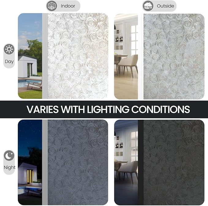 Window Privacy Film, Frosted Glass Decorative Static Cling, Removable Sun Blocking Vinyl Covering,Window Film for Home Kitchen Living Room Bathroom,Sea of Flowers,35.4" x 78.7"