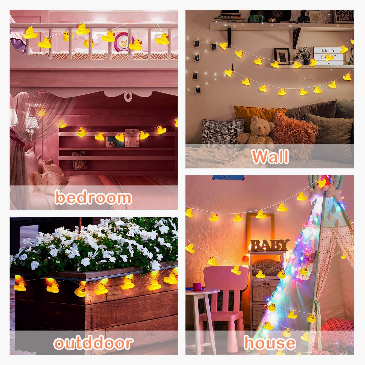 Acelist 20-Light Led String Lights - Yellow Duckling - Squeaky Decorative Lights For Kids Room, Holiday, Party, Garden, Dorm