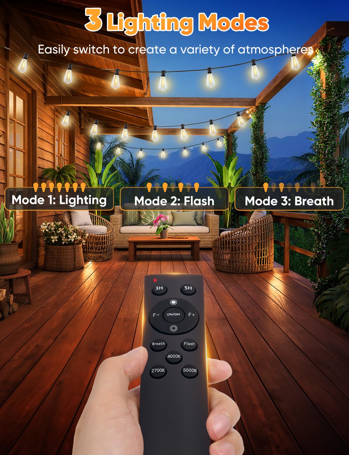 Brightever LED String Lights with Remote Control, 180FT, 2700K/4000K/5000K, 56 Shatterproof Bulbs, Black, Model CMPC