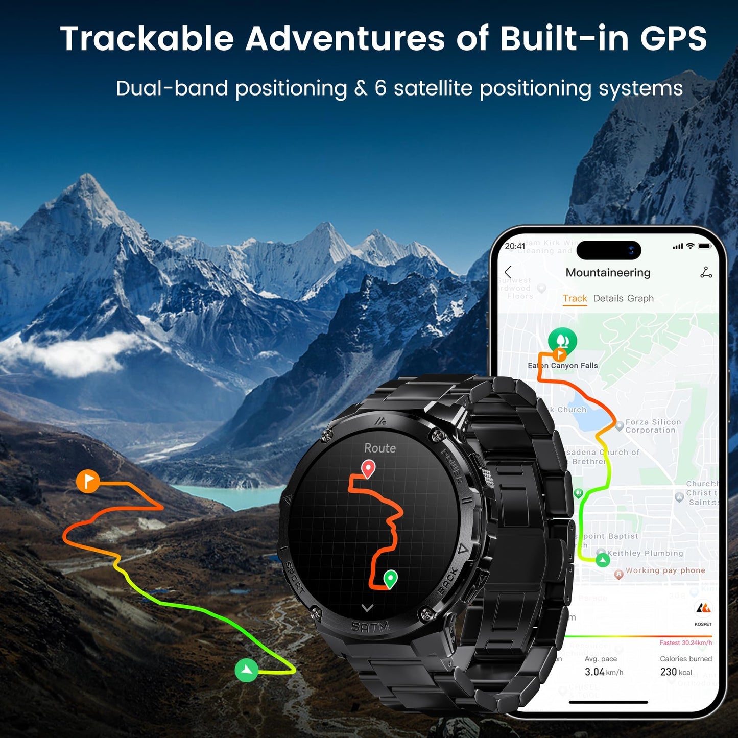 HOTMIFIT GPS Smart Watch for Men, 6 Satellite Positioning, Compass, Stainless Steel Body, 50M Waterproof, 480mAh Extra-Large Battery, Answer/Make Call, 1.43" AMOLED Screen, Compatible to Android iOS