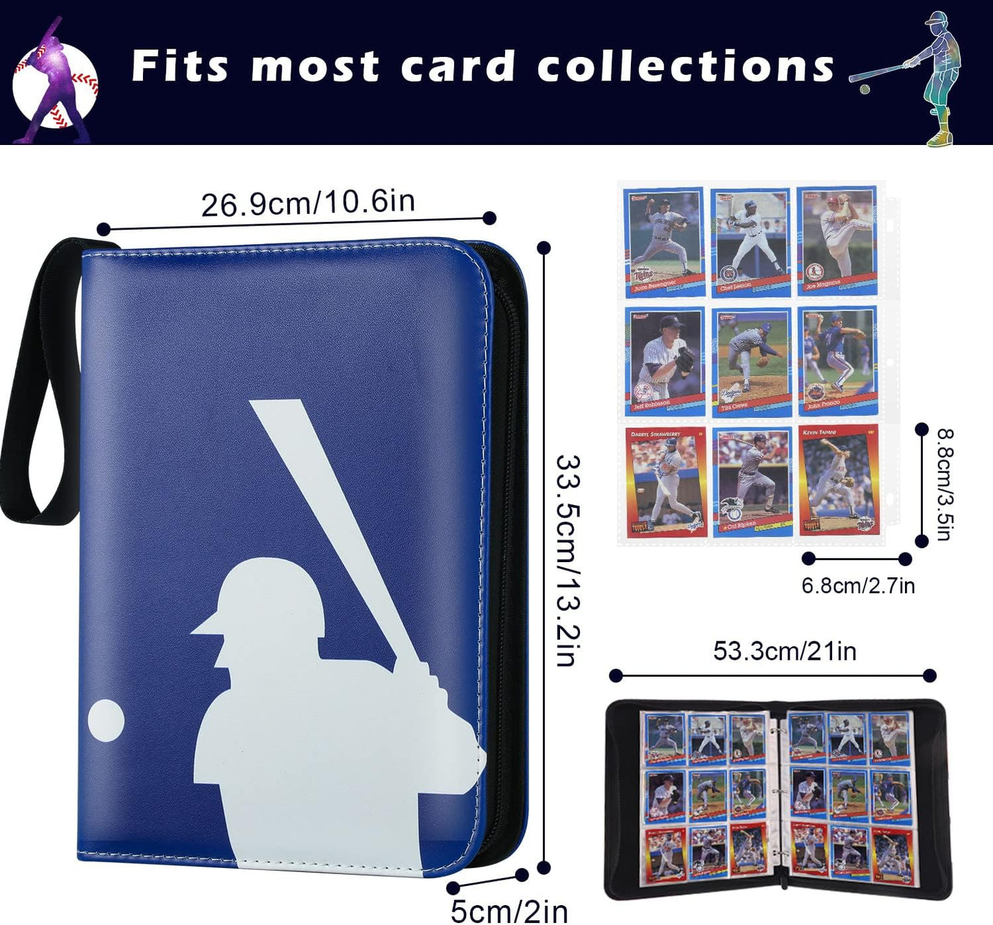 Baseball Card Binder 900 Pockets, Toploader Trading Card Holder with Removable Sleeves, Water-Resistant Blue Collector Album for Baseball Cards 2024-2025