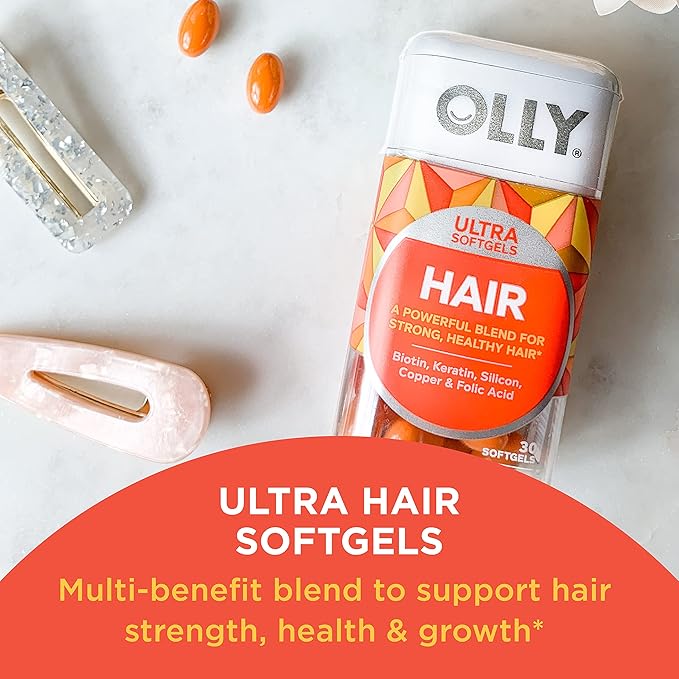 OLLY Ultra Strength Prenatal Multivitamin Softgels, Supports Healthy Growth, Brain Development & Ultra Strength Hair Softgels, Supports Hair Health, Biotin, Keratin, Vitamin D, B12