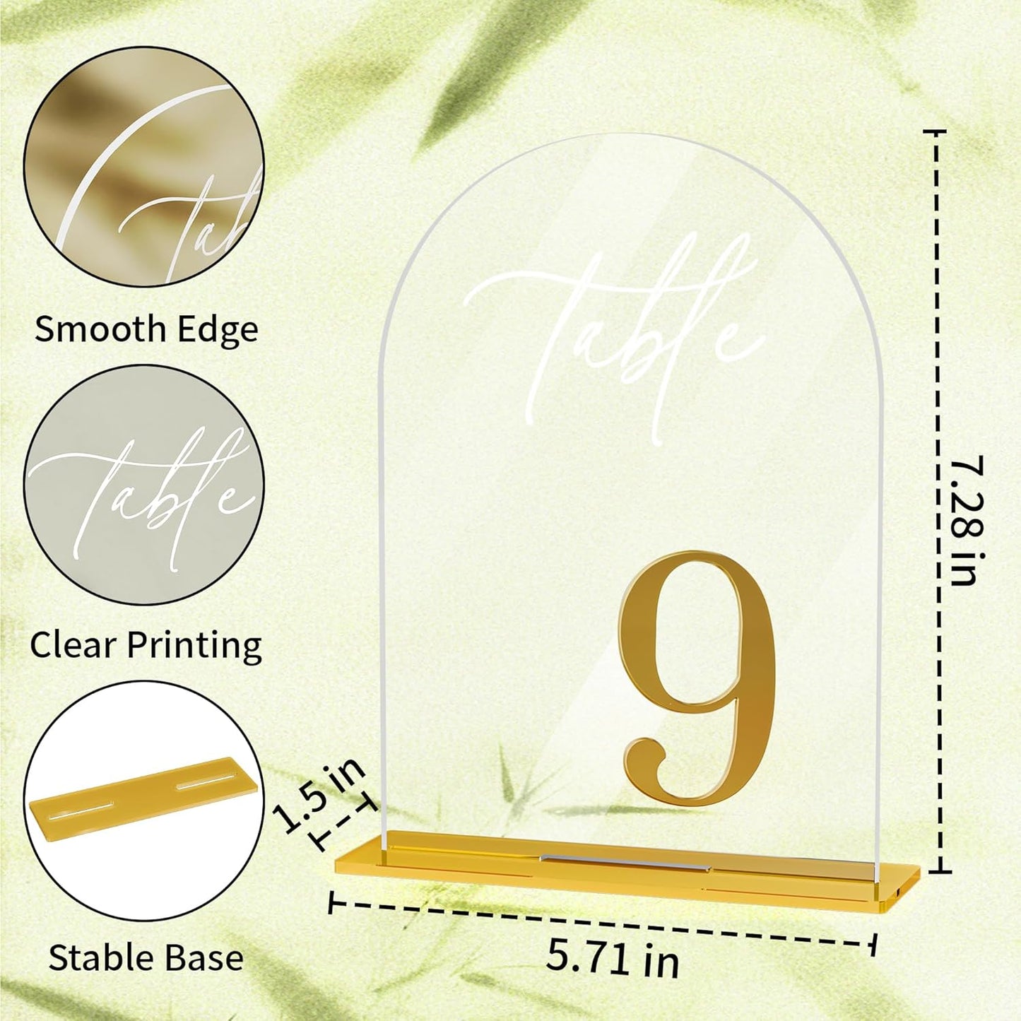Arch Wedding Table Numbers 1-30 with Stands, Elegant Gold Number 5.5 x 7” Arch Acrylic Signs with Holder, Clear Acrylic Table Numbers for Wedding Reception, Anniversary, Party, Events
