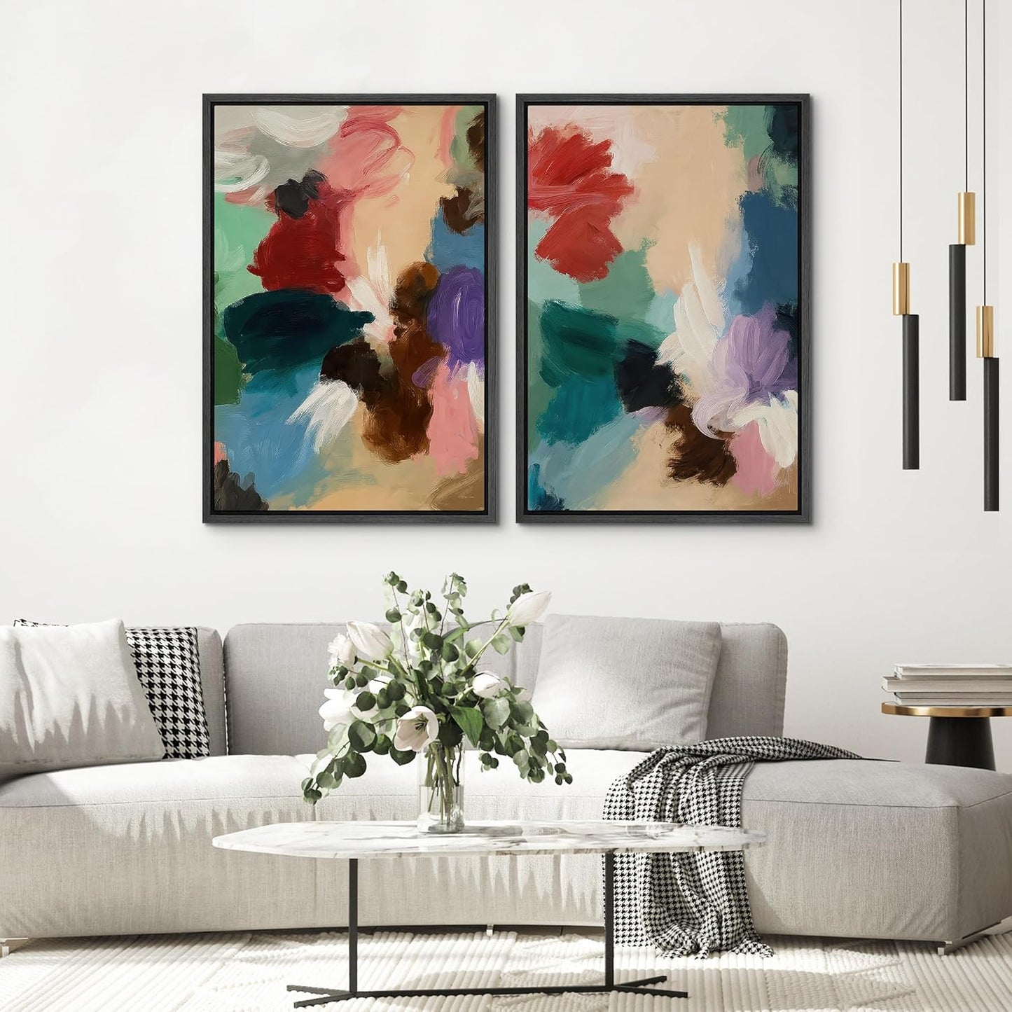 SIGNWIN Framed Wall Art Print Set Colorful Abstract Brushstroke Vibrant Illustrations Modern Art Rustic Relax/Calm Multicolor for Living Room, Bedroom, Office - 16"x24"x2 BLACK