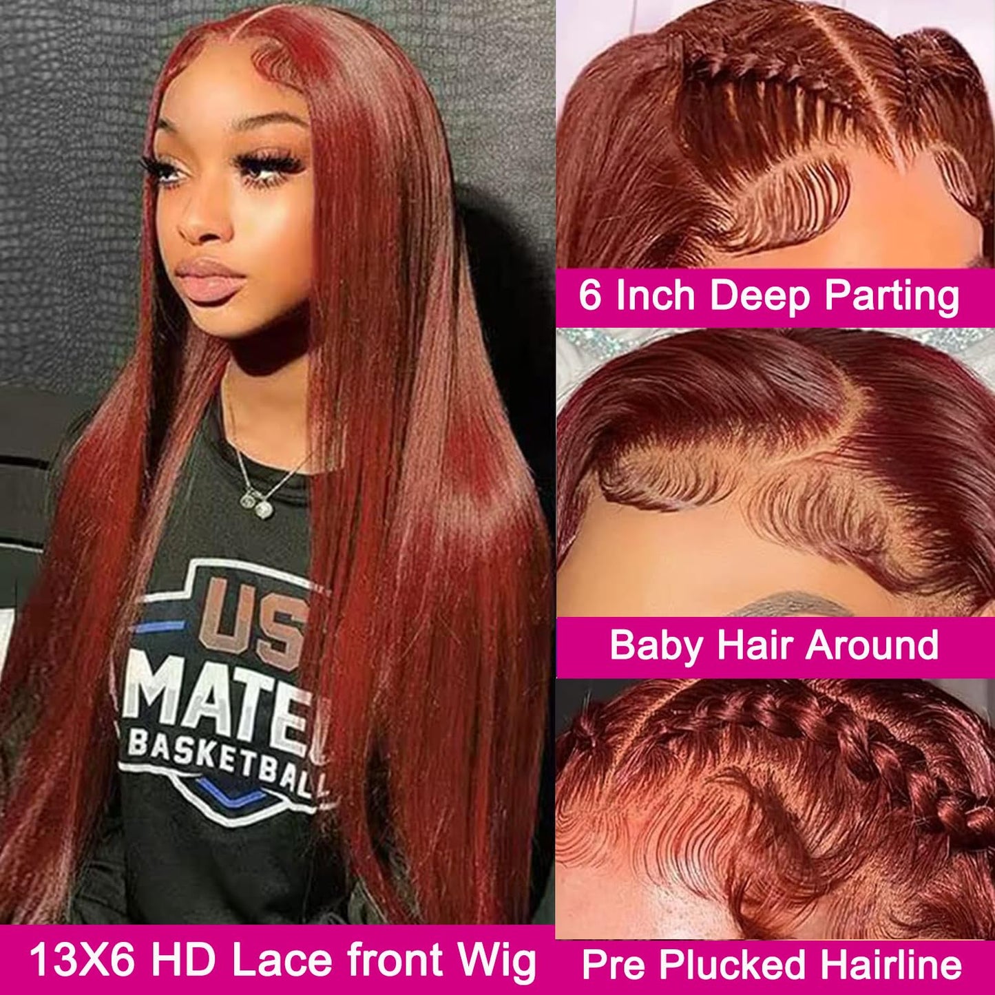 Reddish Brown Lace Front Wigs Human Hair 13x6 Body Wave Lace Front Wig 33# Lace Frontal Wigs Human Hair Pre Plucked for Women Gl