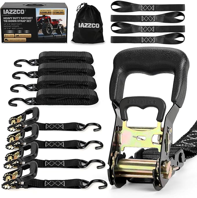 IAZZCO Heavy Duty Ratchet Straps with Hook - 1.6 Inch x 16 FT (5208 LB Break Strength) Tie Down Straps with S Hooks & Soft...