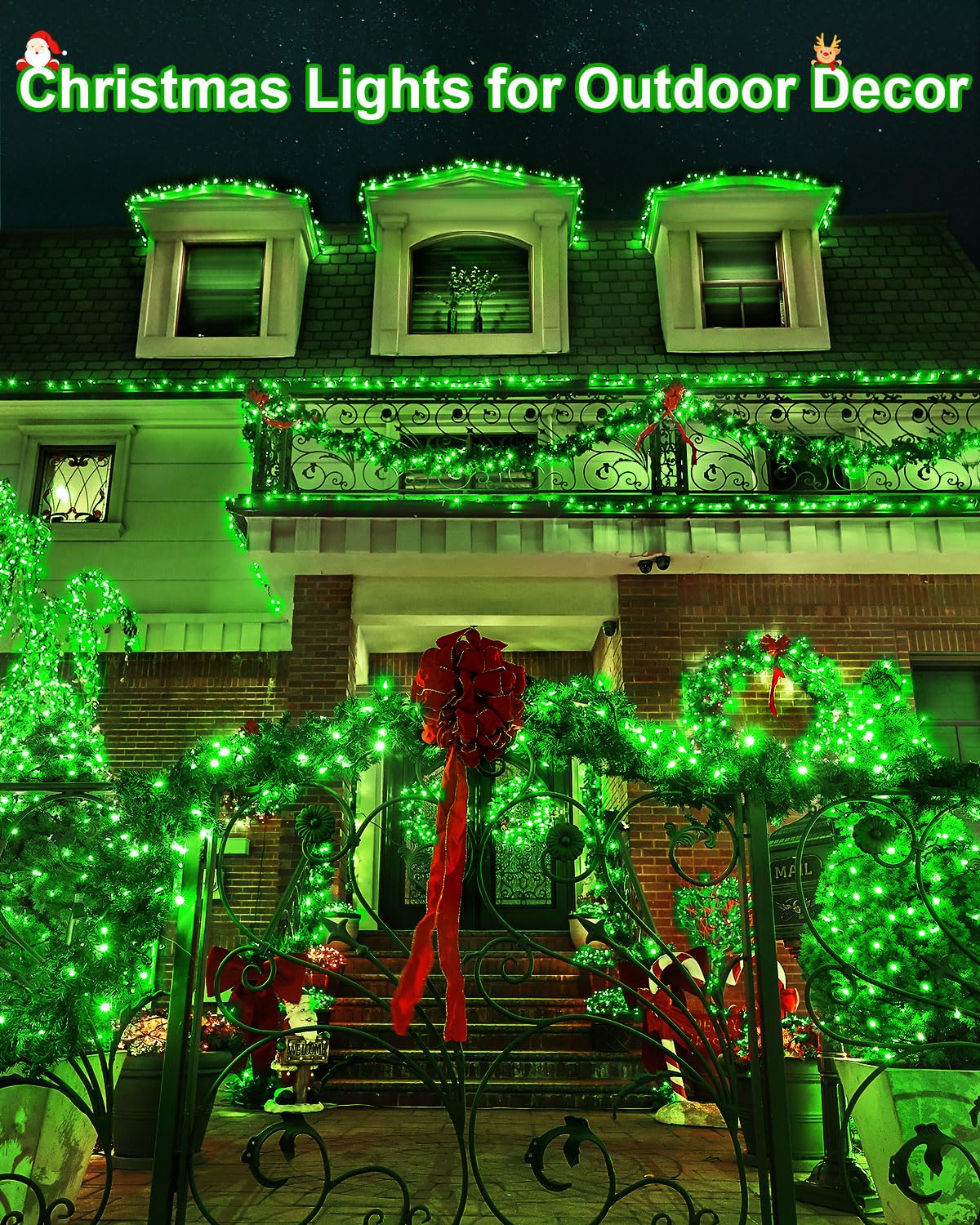JIXXULVU LED Christmas Lights, 355FT 900LED, Waterproof, 8 Modes, Dimmable, Green, Model 300L