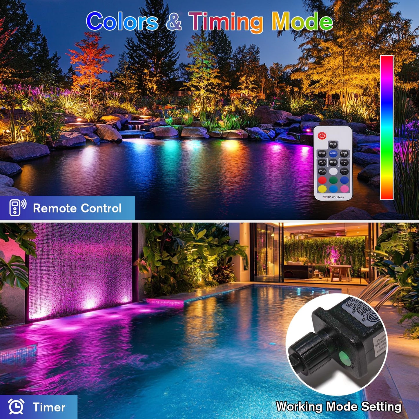 POPOSOAP RGB Underwater Pond Lights, IP68 Waterproof, 20 Colors, Remote Control, 4 Lights-RGB, Multicolor