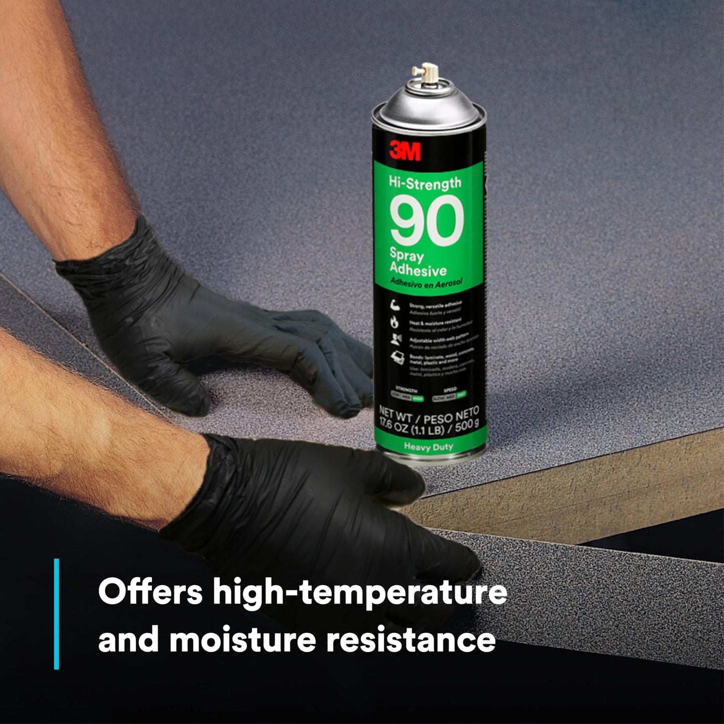 3M Hi-Strength 90 Spray Adhesive, Permanent, Bonds Laminate, Wood, Concrete, Metal, Plastic, Clear Glue, Net Wt 17.6 oz, Will Spray Upside Down Only
