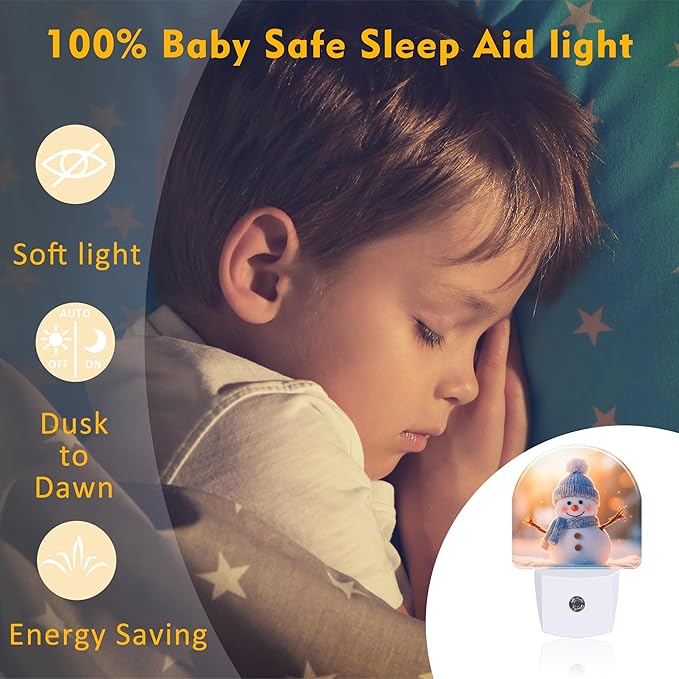 Cute Winter Snowman Night Light, Christmas Snowman in The Sun Dusk to Dawn Night Light Plug in,0.5w Energy Saving Sleep Friendly Nightlights for Kids Boys Girls Home Decor