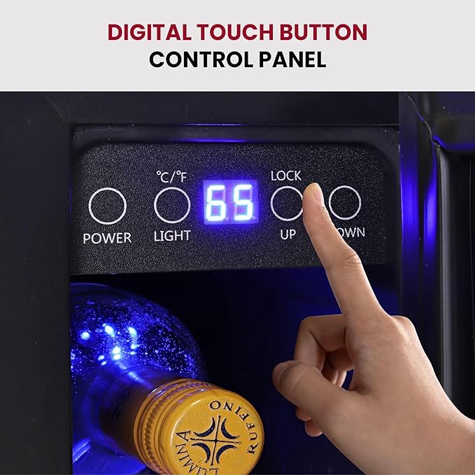 Koolatron 7 Bottle Wine Fridge – Freestanding Wine Cooler with Glass Door, 0.6 cu. ft (18L), Beverage Can Refrigerator, Digital Temperature Control, Ideal for Red, White & Sparkling Wine, Champagne
