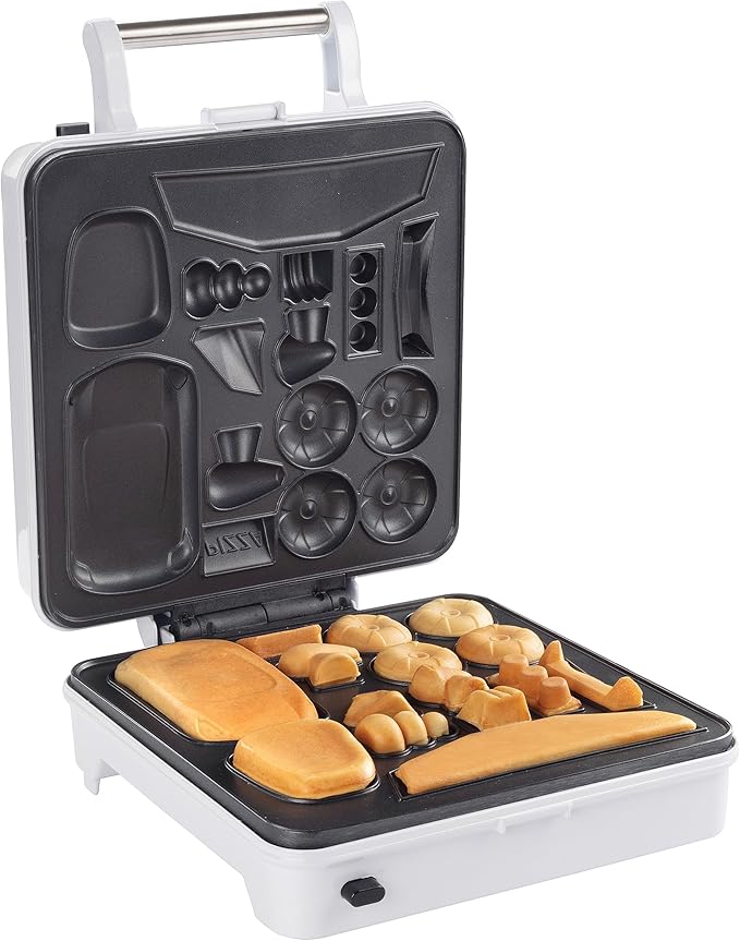 Auto Body Shop Waffle Maker- Mix & Match 20+ Custom Shaped Pieces to Build Cars Trucks or Vehicles Out of WAFFLES! Breakfast Fun for Kids Adults- Nonstick Quick Cleanup w 4 Removable Plates, Xmas Gift