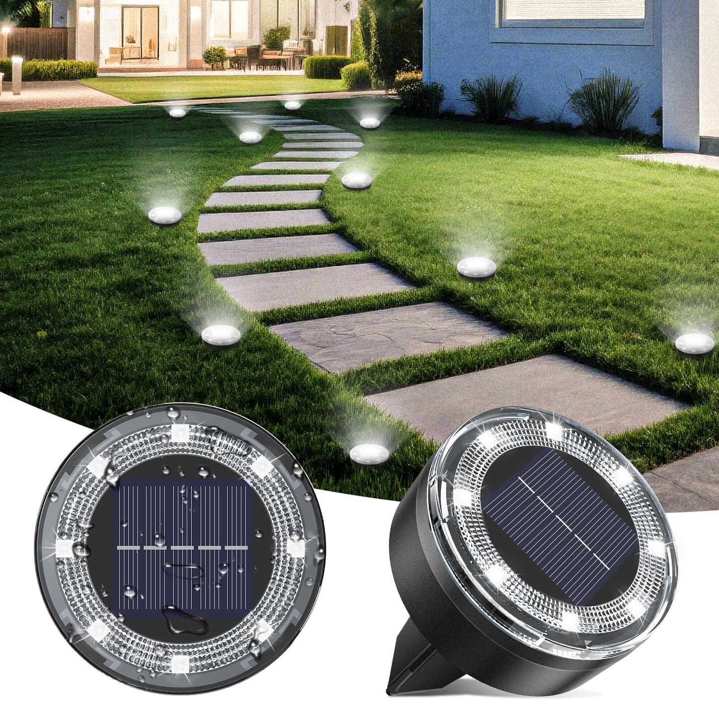 Vighep Mini Solar Ground Lights  2 Pack Solar Lights Outdoor Waterproof  Upgraded Led Flat Landscape Lighting For Outside Pathway Garden Patio Yard Driveway Cold White