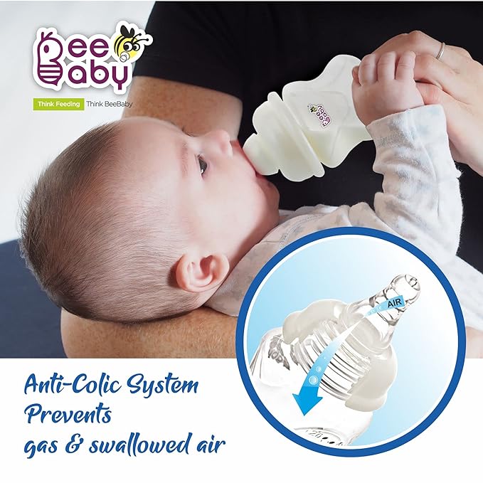 BEEBABY Anti-Colic Baby Feeding Bottle, Easy to Clean, Slow Flow Breast-Like Nipple for Baby, Infant and Newborn: 2 oz (60 ml)