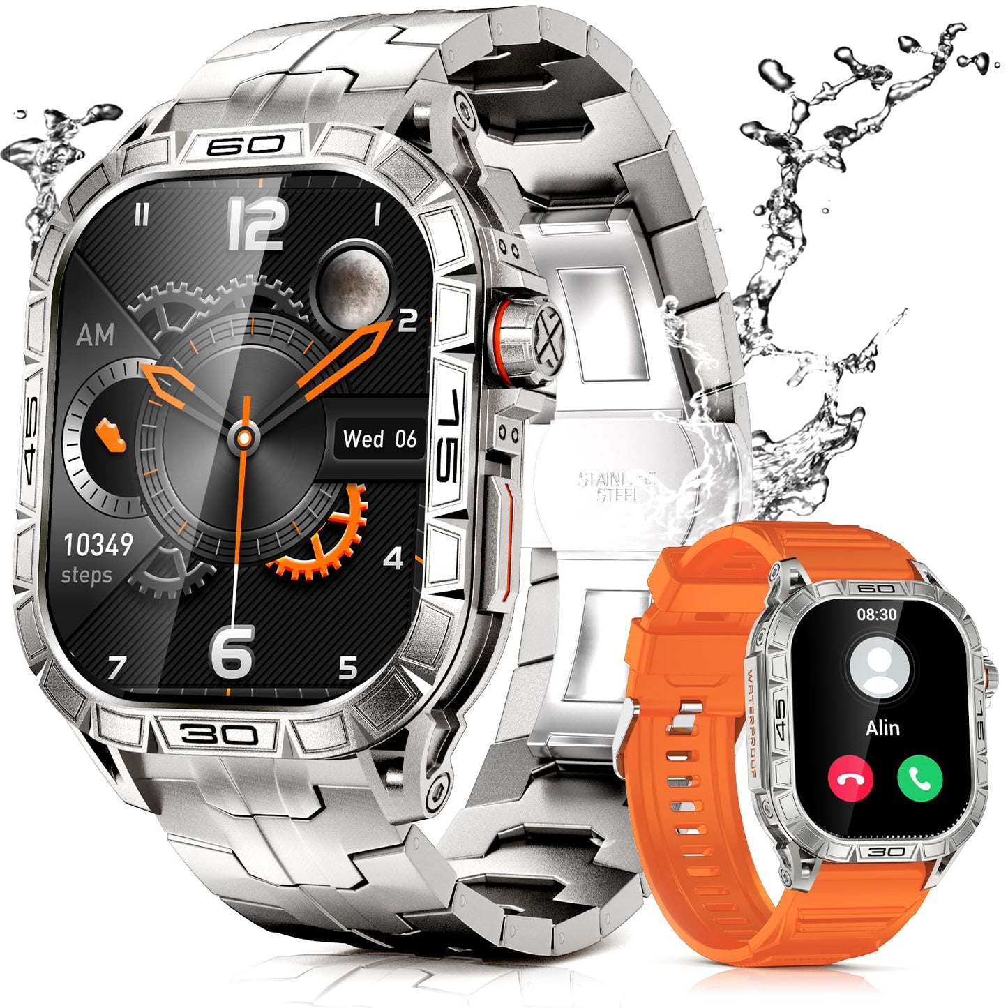 Podoeil Military Smart Watch For Men With 1.96  Amoled Screen, Ip68 Waterproof Smartwatch With Bluetooth Call/Health Monitor/Sle