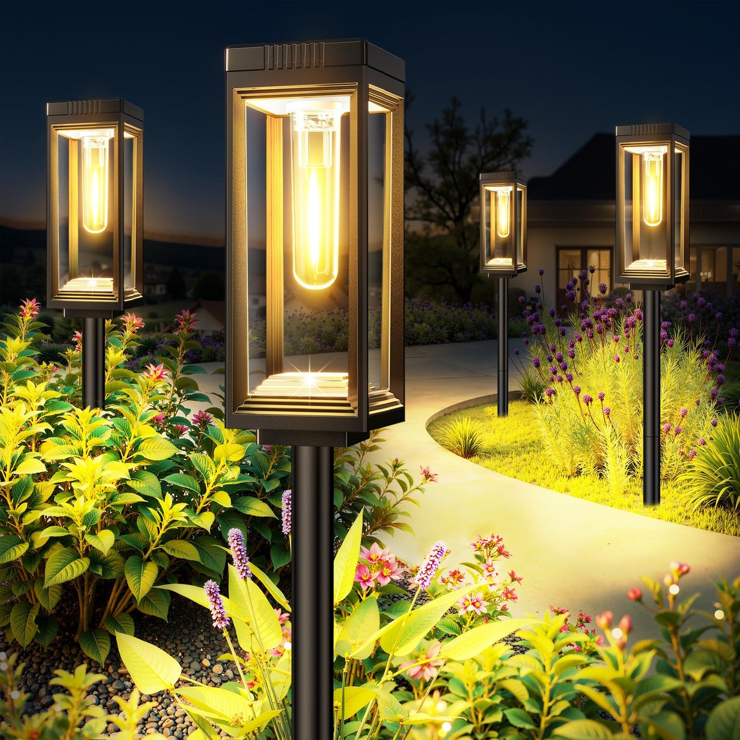 Solar Pathway Lights Outdoor Waterproof  2 Pack Outdoor Solar Lights For Yard With Reflector Cup  Auto On/Off  15+ Hours Runtime  Solar Lighting For Yard Path Lawn Walkway Driveway  Warm White