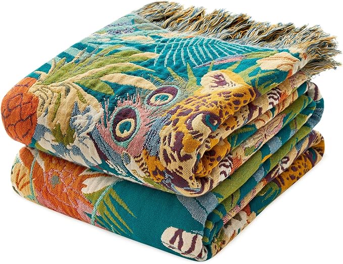 MSGKV Throw Blanket for Couch Cotton Leopard Animals Blanket 50"x60" Sofa Chair Blankets Muslin Breathable All Seasons Lightweight Farmhouse Blankets Home Decor