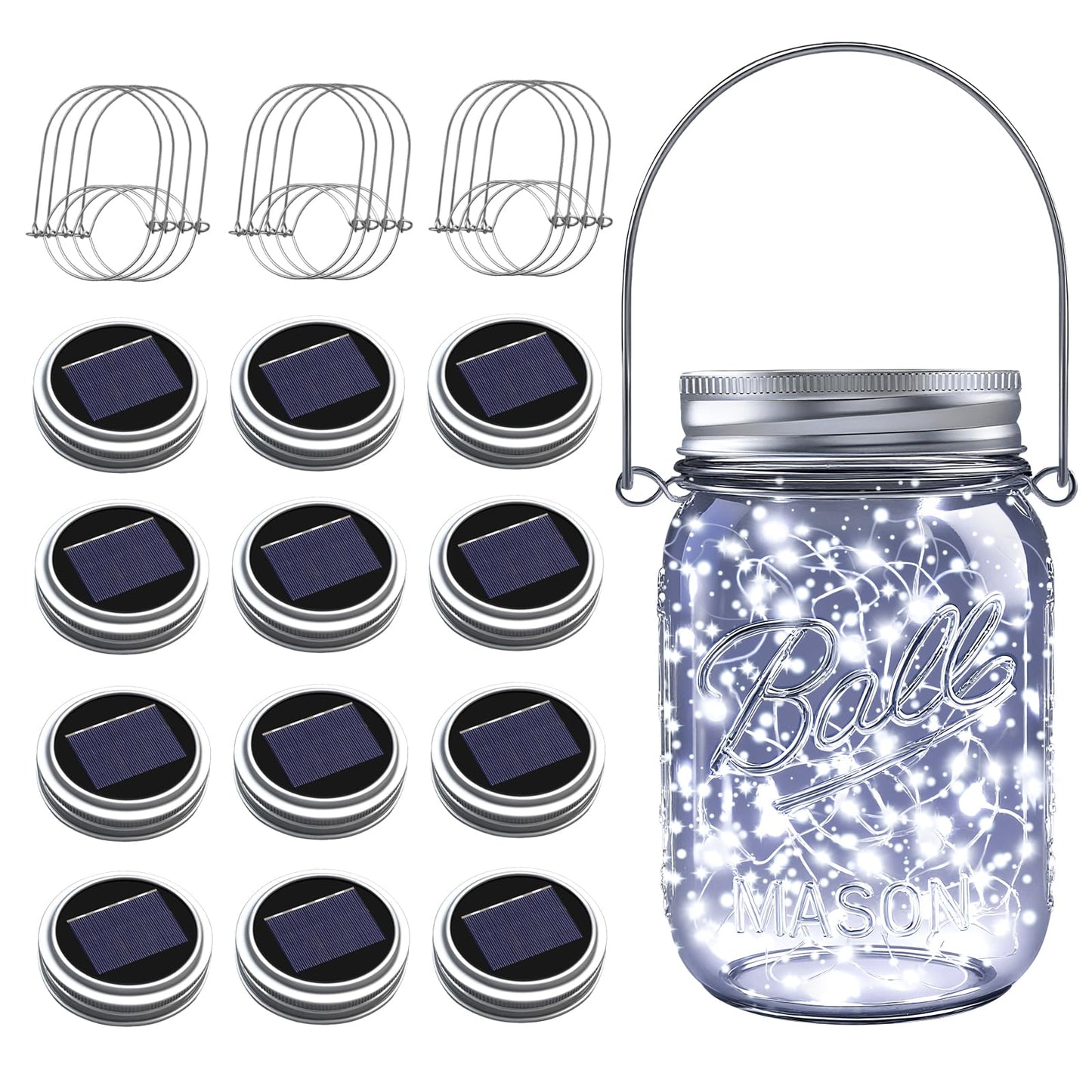 ZNYCYE Mason Jar Solar Lights - 12 Pack 30LED Cool White Waterproof String Lights for Outdoor Patio Garden Decoration