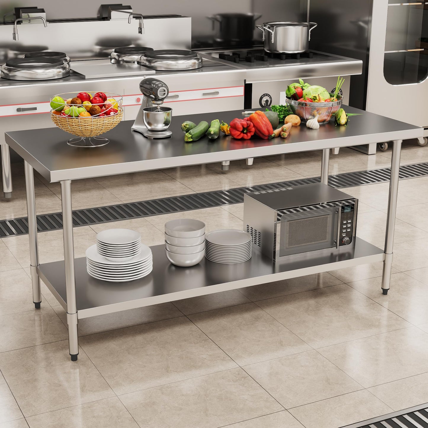 KLEENSTEEL Stainless Steel Work Table with Adjustable Undershelf, 30" x 72" Tabletop, Heavy Duty Multipurpose Food Prep Workstation for Commercial Kitchen, Restaurant, Home, BBQ, and Garage, Silver
