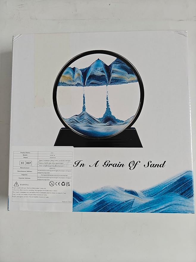 Aoderun Moving Sand Art Picture Round Glass 3D Deep Sea Sandscape in Motion Display Flowing Sand Frame Relaxing Desktop Home Office Work Decor (12", Pink)