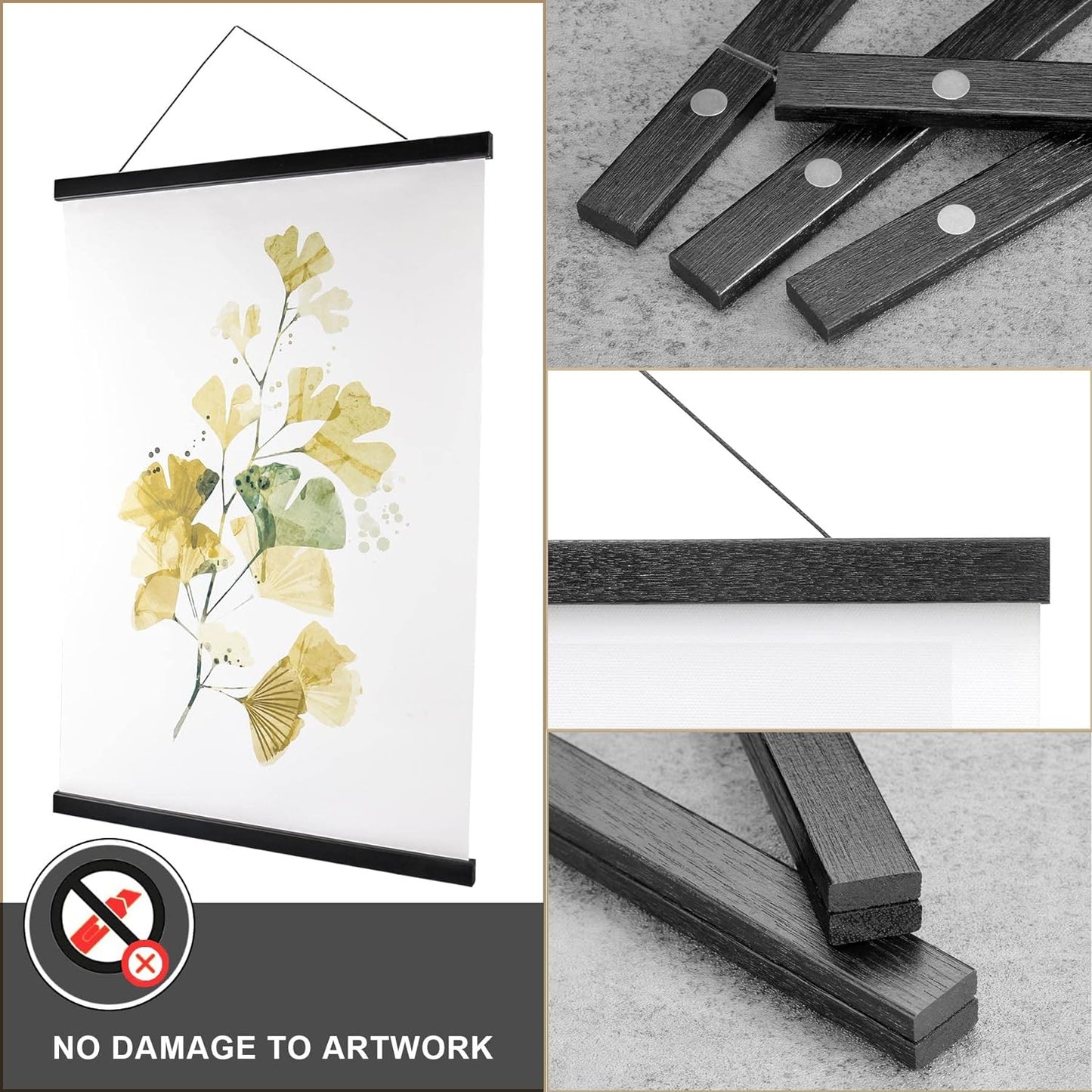 WITCOLOR Magnetic Poster Hanger Frame, Black Magnet Poster Frames 9x11 9x27 9x12 9x13 Poster Holder for Paintings, Photos, Maps, Scrolls, Picture, Canvas Works and Christmas Prints