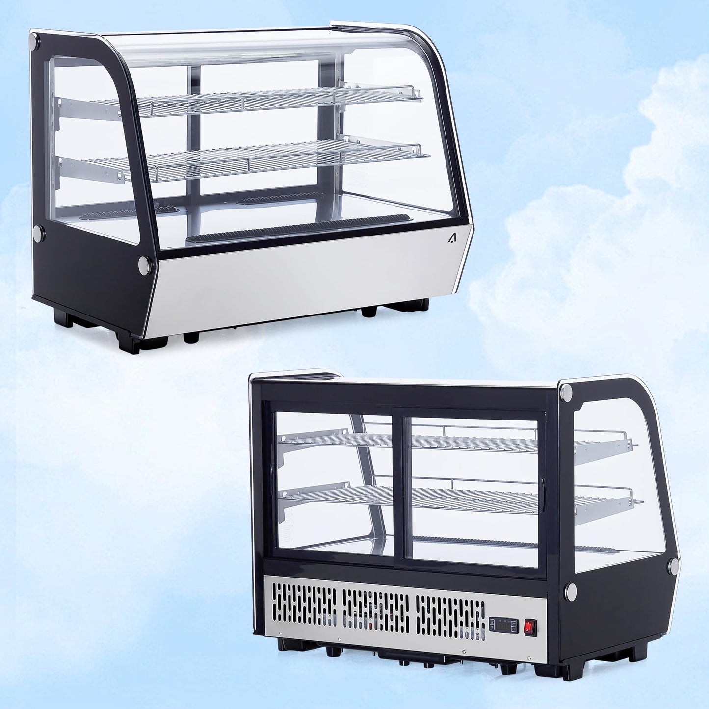 5.6 Cu.ft Refrigerated Display Case, Countertop Refrigerated Display Case, Commercial Cake Display Refrigerator with Curved Glass, LED Light, Adjustable Shelves, 0-12℃ for Bakery, Cafe, Dessert Shop