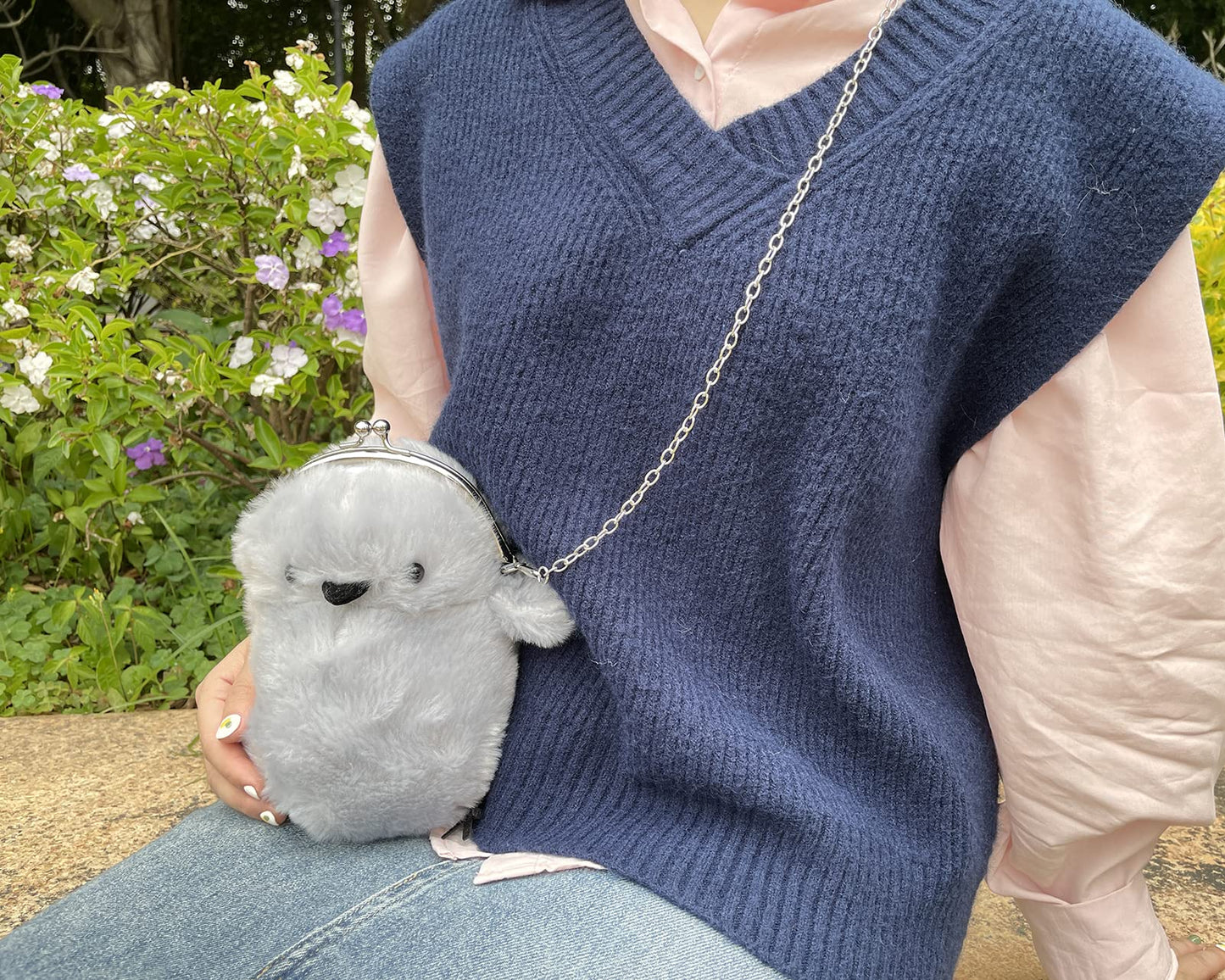 JHVYF Women Cute Plush Crossbody Bag Small Chick Shoulder Purse Cell Phone Wallet Clasp Closure Bags Gray