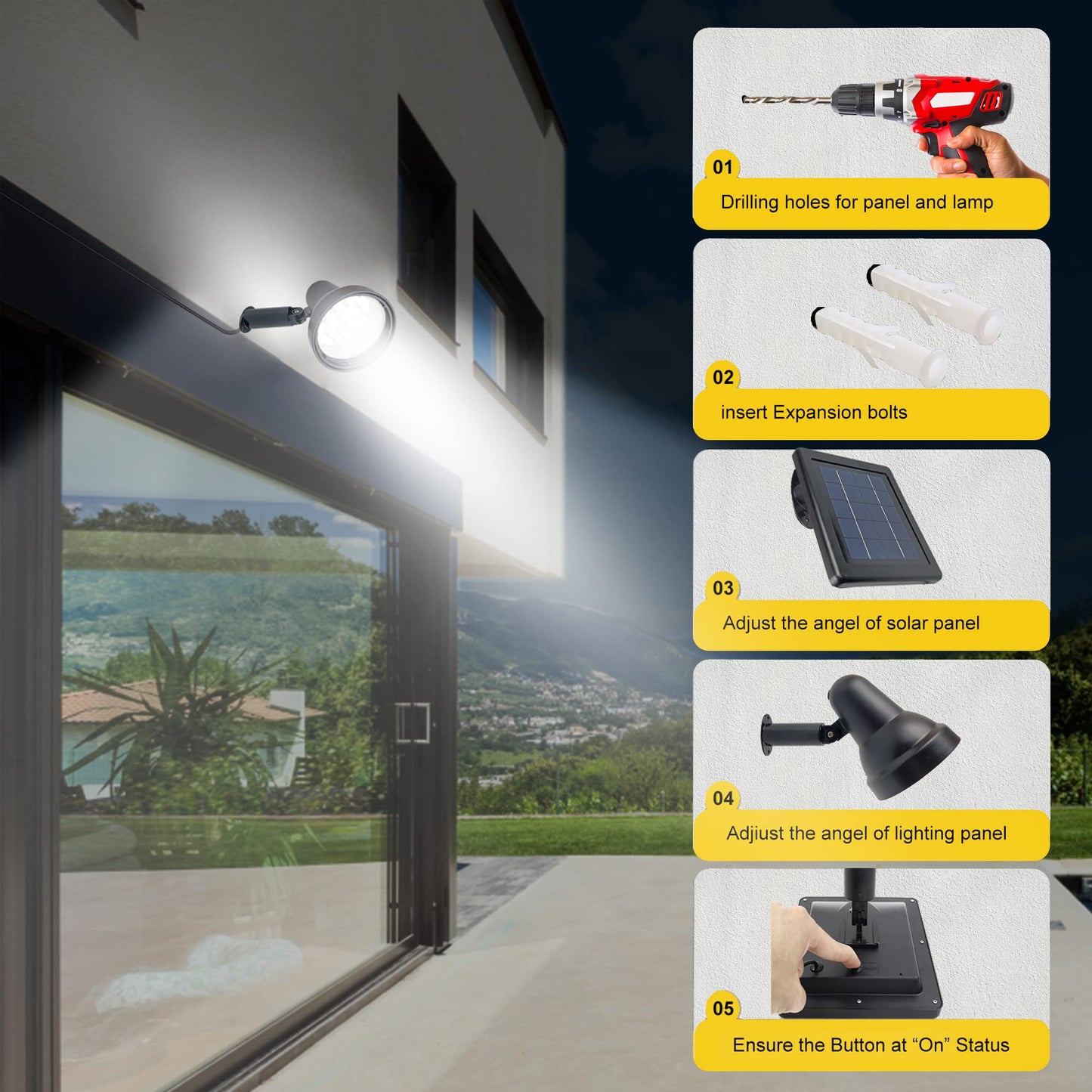 Sunlong Solar Spotlights - Waterproof Led Security Light, 1X Spot, White, Model Rls015, Automatically Activates At Dusk To Dawn