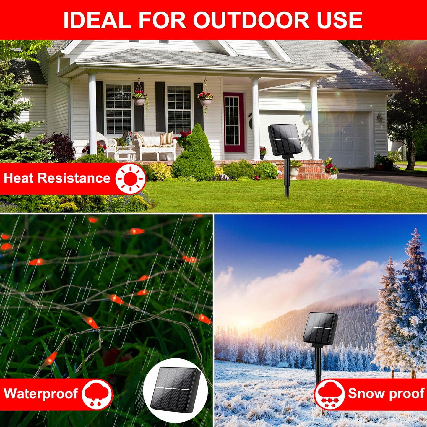 Brightever Outdoor Solar String Lights Waterproof  2-Pack Total 80Ft 200Led Solar Fairy Lights For Outside With 8 Lighting Modes  Solar Twinkle Lights For Yard  Christmas  Party (Red)