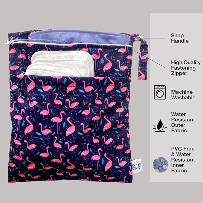 FLOCK THREE 4pcs Waterproof Wet Bag Reusable for Wet Clothes Baby Diapers Stroller Swimsuit Travel Reusable toiletries Pouch Small and Larger Electronics case 4 Pack (Flower Fantasy)