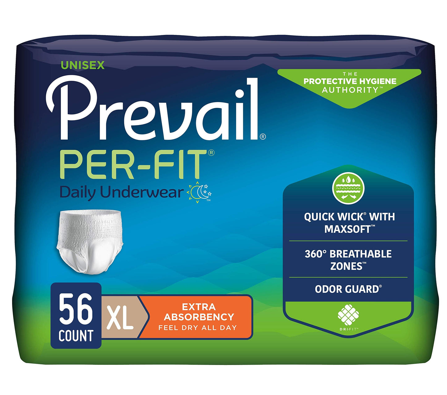 Prevail Per-Fit Daily Protective Underwear, Unisex Adult Disposable Adult Diaper for Men & Women, Extra Absorbency, X-Large, 56 Count (4 Packs of 14)