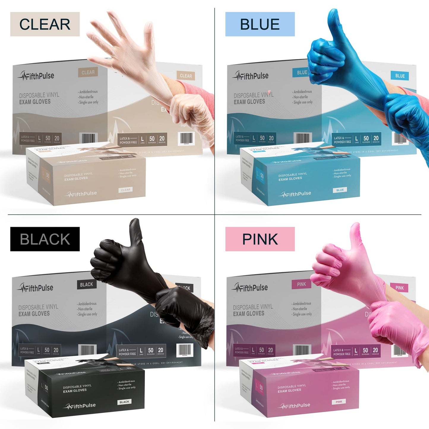Black Vinyl Disposable Gloves Large 50 Pack - Latex Free, Powder Free Medical Exam Surgical, Home, Cleaning, and Food 3 Mil Thickness