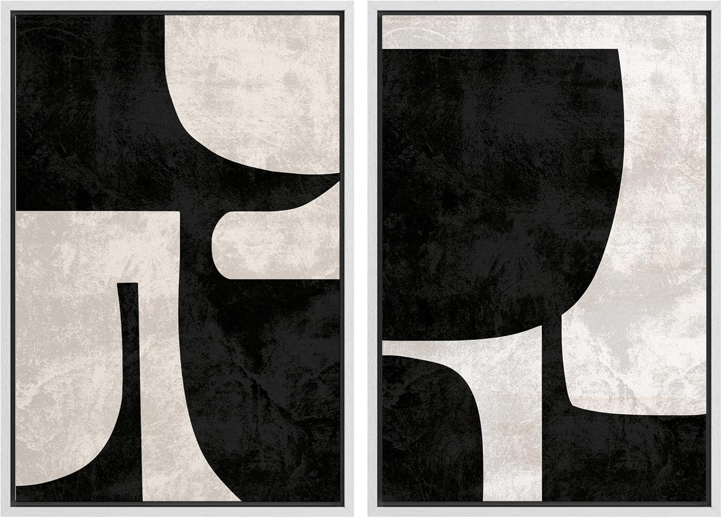 SIGNWIN Framed Canvas Print Wall Art Set Mid-Century Black Polygon Variety Abstract Shapes Illustrations Modern Art Decorative Contemporary for Living Room, Bedroom, Office - 16"x24"x2 White