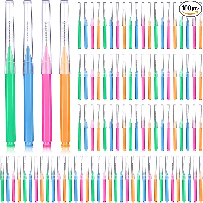 Patelai 100 Pieces Braces Brush for Cleaner Interdental Brush Toothpick Dental Tooth Flossing Head Oral Dental Hygiene Flo...