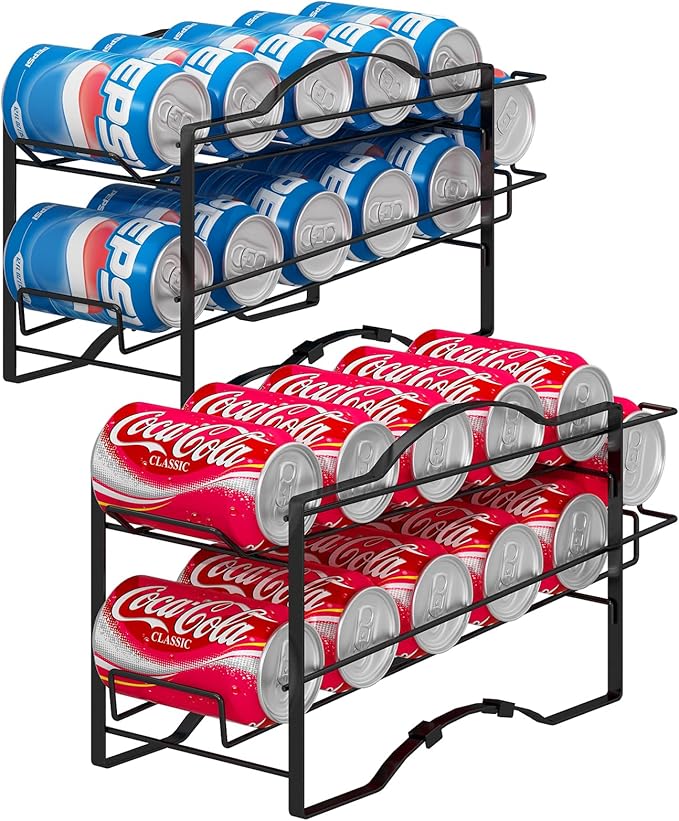 GILLAS 2 Pack Soda Can Organizer Rack for Pantry, Stackable Beverage Soda Can Storage Dispenser Holder for Refrigerator, Cabinet, Black