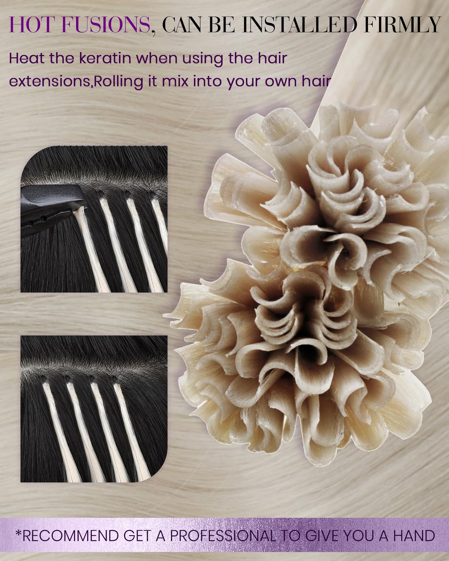 LaaVoo U Tip Hair Extensions Human Hair Platinum Blonde K Tip Hair Extensions Real Human Hair Blonde Utip Hair Extensions Human