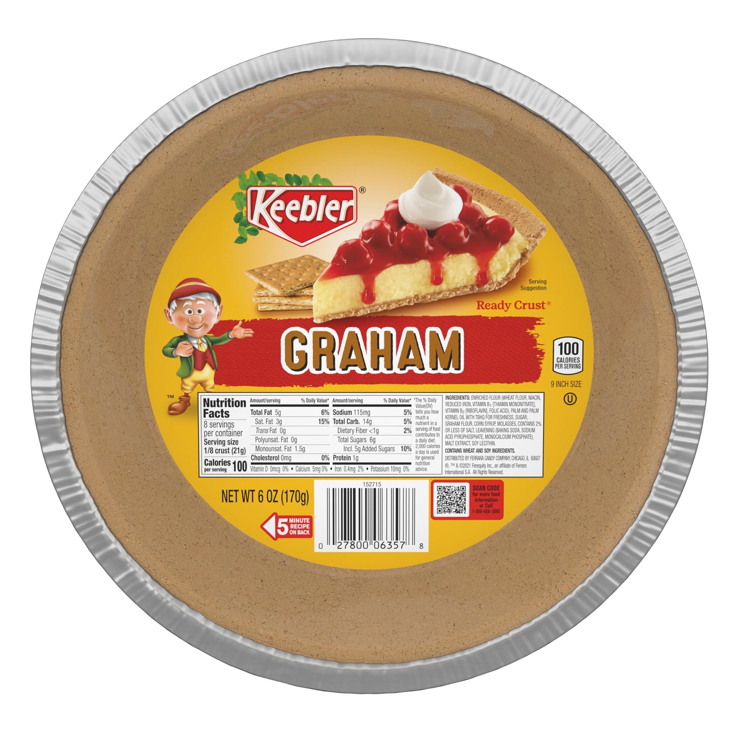 Keebler Ready Crust 9-Inch Graham Cracker Pie Crusts, Premade Pie Crusts For Baking And No-Bake, 12 ct