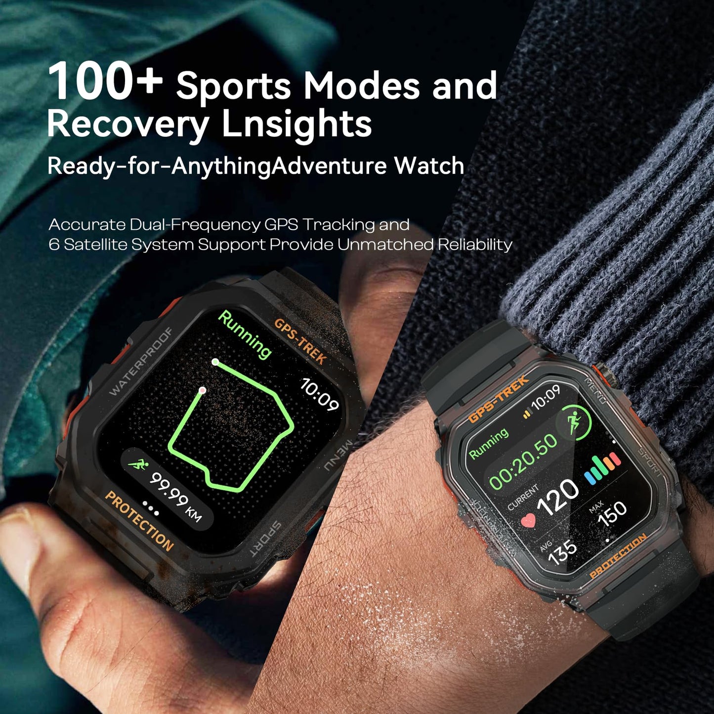 GPS Running Watch, Rugged Military Smart Watch, IP68, Long Battery Life, Multi-GNSS Support, Tracback Routing and More, Training Metrics and Recovery Insights, Answer/Make Call