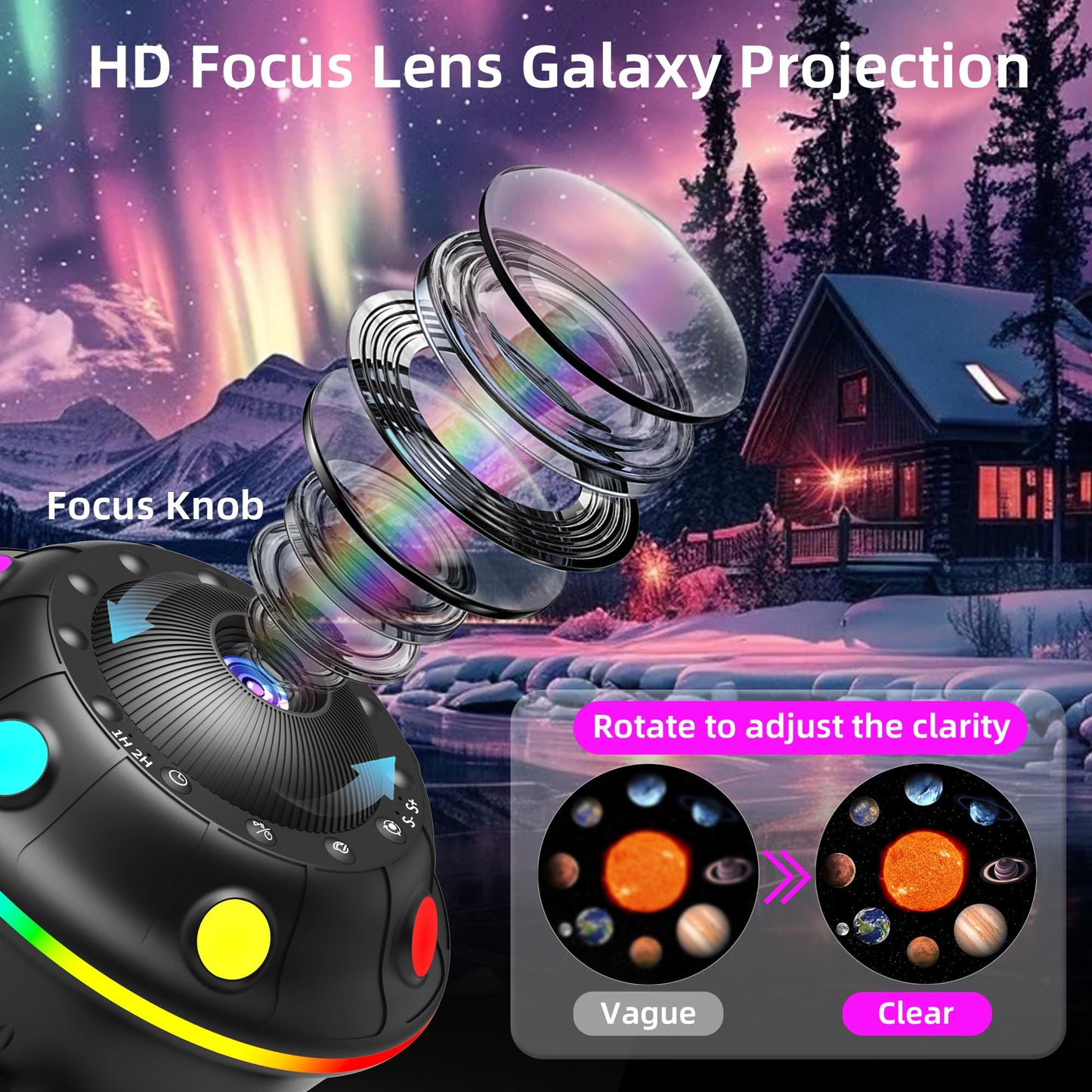 Ufo Galaxy Projector With 12 Hd Film Discs  Rgb Ambient Light  Bluetooth Speaker  White Noise  Timer  Remote Control  Star Projector For Kids Bedroom  Gift For Boys Girls