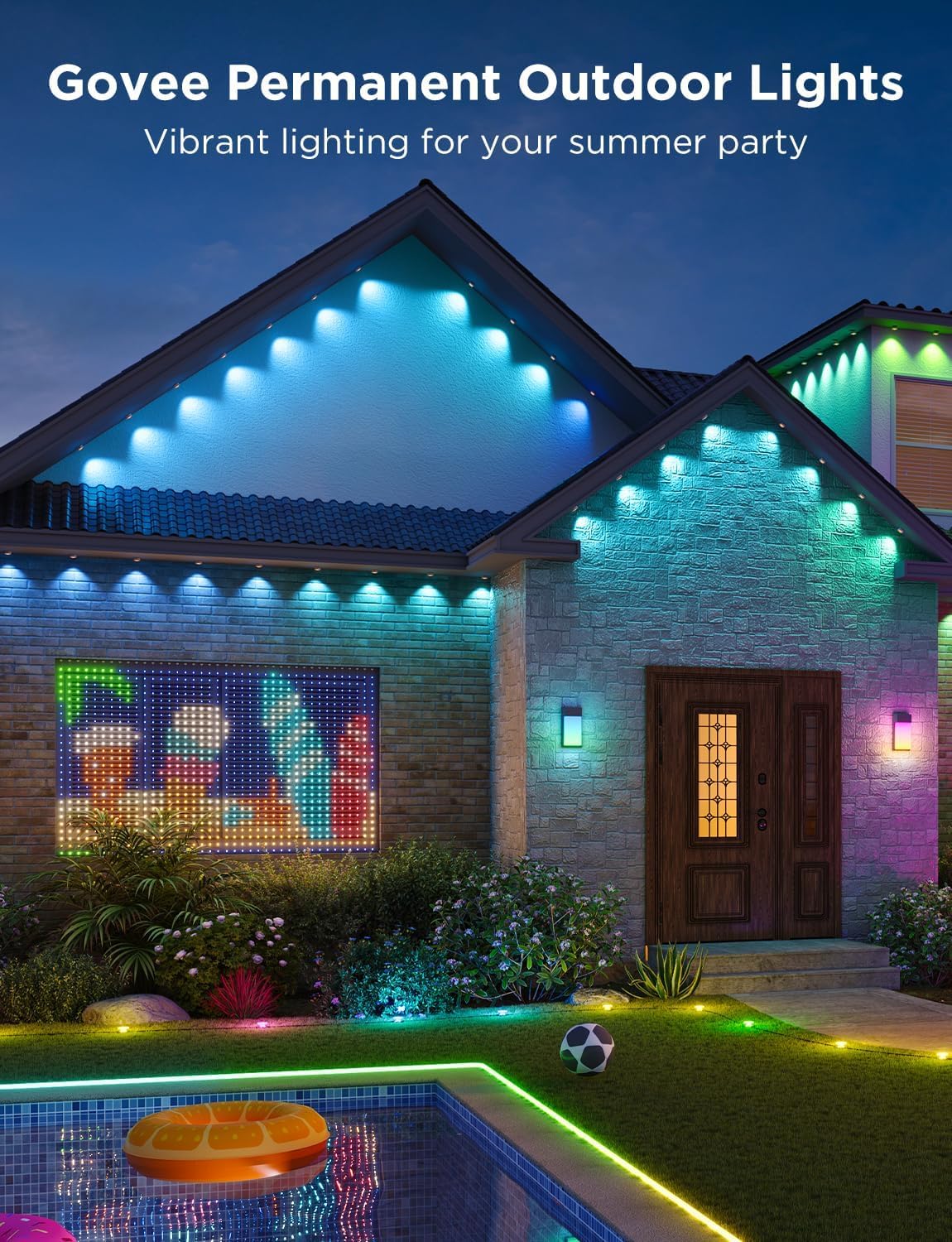 Govee Outdoor Lights Pro, 200ft, 120 RGBIC LED, IP67 Waterproof, Works with Alexa/Google Assistant, Black, Model H706C