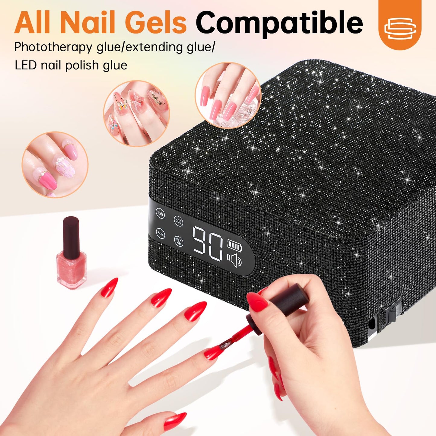 CHRISTINE SHELLY Cordless UV Nail Lamp for Gel Nail Polish 96W, Rechargeable LED Nail Light Professional Nail Dryer with 4 Timer