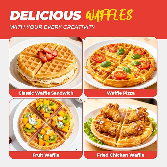 Waffle Maker, Round Classic Belgian Waffle Iron, Adjustable Browning Control, Easy-Clean Nonstick Plates & Cool Touch Handle, Space Saving Storage, Stainless Steel