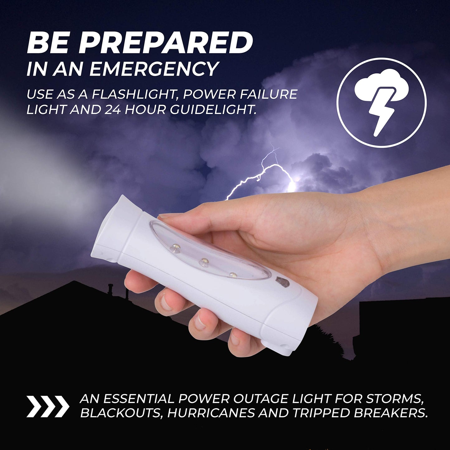 AMERELLE LED Emergency Lights - Power Failure Light & Flashlight Combo, Rechargeable, White, Model 71134, Pack of 1