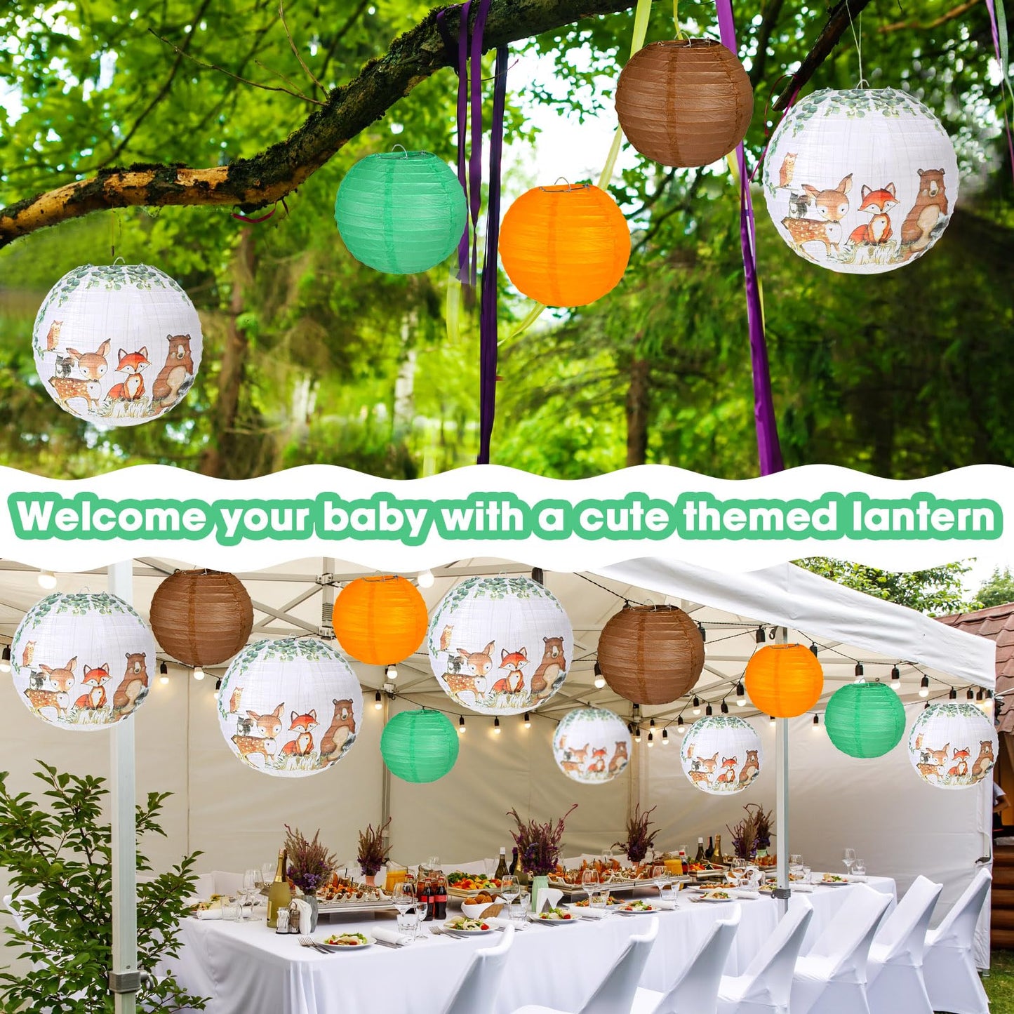 12 Pieces Woodland Baby Shower Decorations Thanksgiving Paper Lantern Animal Hanging Lanterns Forest Animal Theme Birthday Party Decorations For Autumn Fall Harvest Forest Friends Jungle Ceiling Decor